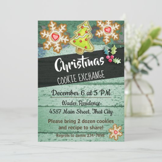 Rustige Wood Background Cookie Exchange Invitation Kaart (Staand voorkant)
