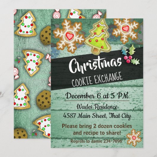 Rustige Wood Background Cookie Exchange Invitation Kaart (Voorkant / Achterkant)