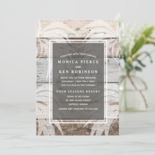 Rustige Wood Beach Palm Tree Wedding Kaart (Staand voorkant)