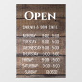 Rustige Wood Business Restaurant Open Hours Sign Raamsticker (Vel)