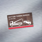 Rustige Wood Car Towing Service Tow Truck Magnetisch Visitekaartje (Voorbeeld)