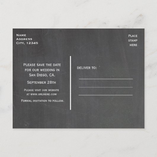 Rustige Wood CHALKBOARD FOTO Save Date Briefkaart (Achterkant)