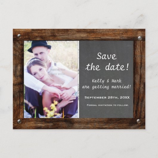 Rustige Wood CHALKBOARD FOTO Save Date Briefkaart (Voorkant)
