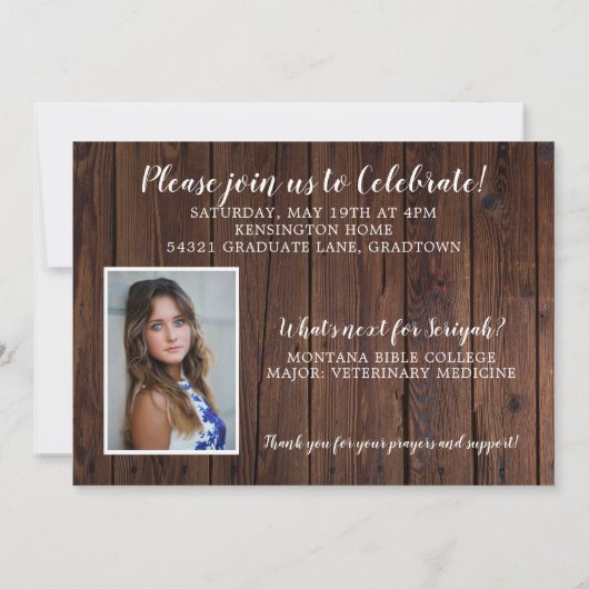 Rustige Wood Christelijk Afstuderen Bijbelversie Kaart (Achterkant)