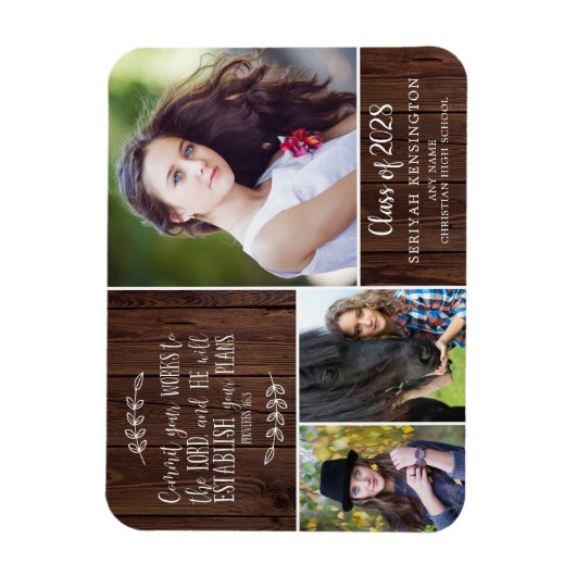 Rustige Wood Christelijk Afstuderen Bijbelversie Magneet (Verticaal)