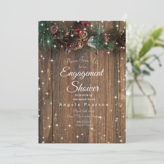 Rustige Wood Country Kerstmis Pine Garland Sparkle Kaart (Staand voorkant)
