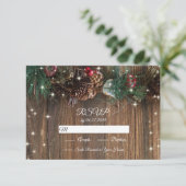 Rustige Wood Country Kerstmis Pine Garland Sparkle RSVP Kaartje (Staand voorkant)