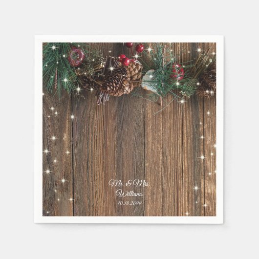 Rustige Wood Country Kerstmis Pine Garland Sparkle Servet (Voorkant)