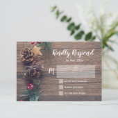 Rustige Wood Country Pine Cone Wedding RSVP-kaarte RSVP Kaartje (Staand voorkant)