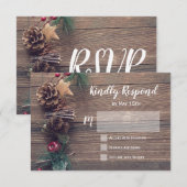 Rustige Wood Country Pine Cone Wedding RSVP-kaarte RSVP Kaartje (Voorkant / Achterkant)