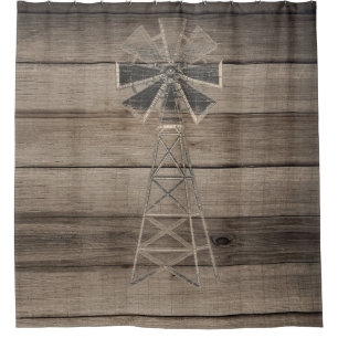 Rustige Wood Country Wind Mill Douchegordijn