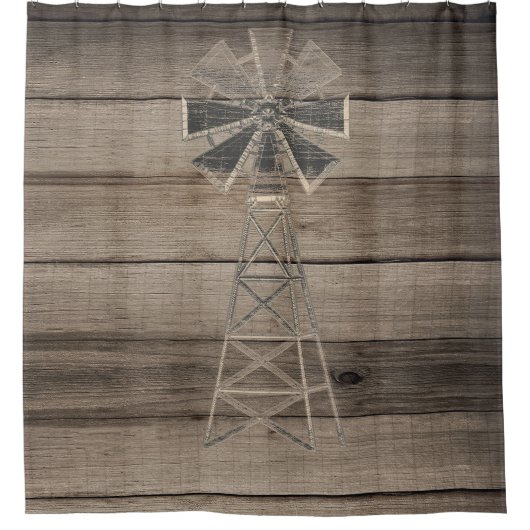 Rustige Wood Country Wind Mill Douchegordijn (Voorkant)