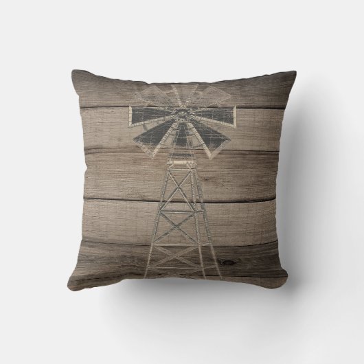 Rustige Wood Country Wind Mill Kussen (Achterkant)
