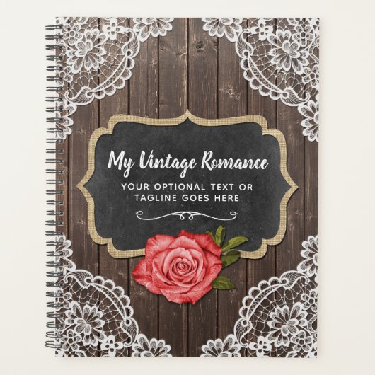 Rustige Wood en kant Floral Chalkboard Country Chi Planner (Voorkant)