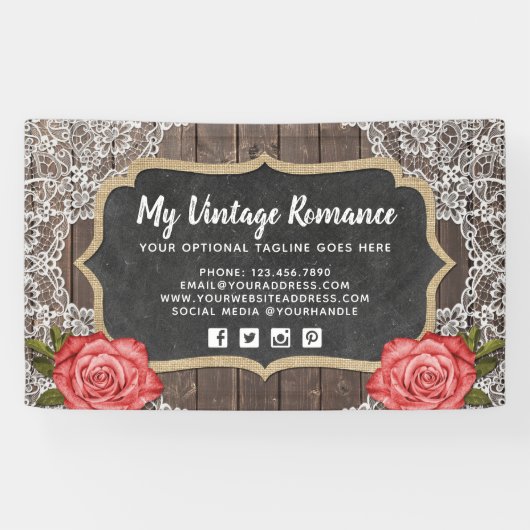 Rustige Wood en kant Floral Chalkboard Country Chi Spandoek (Horizontaal)