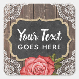 Rustige Wood en kant Floral Chalkboard Country Chi Vierkante Sticker