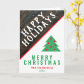 Rustige Wood Fun Green Red Family Kerstfeestdag Kaart (Gele Bloem)