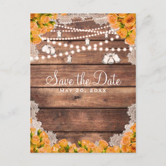 Rustige Wood Gele Rose Elegant Save the Date Aankondigingskaart (Voorkant)
