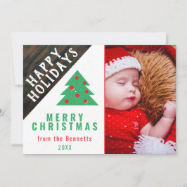 Rustige Wood Green-kerstboomfamilie Foto Feestdagenkaart