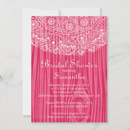 Rustige  Wood Lace Bridal Shower Invitation Kaart (Voorkant)