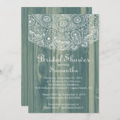 Rustige  Wood Lace Bridal Shower Invitation Kaart (Voorkant / Achterkant)
