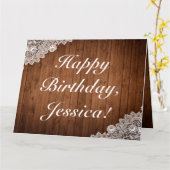 Rustige Wood & Lace Happy Birthday Foltering Kaart (Gele Bloem)