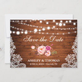 Rustige Wood Licht Roze Floral sparen de Datum Save The Date