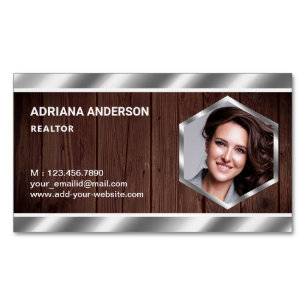 Rustige Wood Metallic Real Estate Photo Realtor Magnetisch Visitekaartje