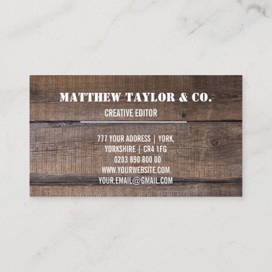 Rustige Wood Monogram Professional Visitekaartje (Achterkant)