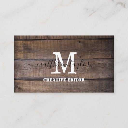 Rustige Wood Monogram Professional Visitekaartje (Voorkant)