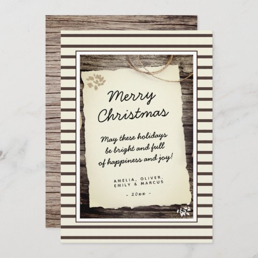 Rustige Wood oud Papierscript kerst Feestdagenkaart (Voorkant / Achterkant)