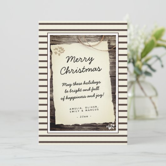 Rustige Wood oud Papierscript kerst Feestdagenkaart (Staand voorkant)