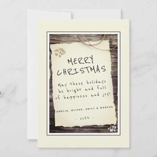 Rustige Wood oud Papierscript kerst Feestdagenkaart (Voorkant)