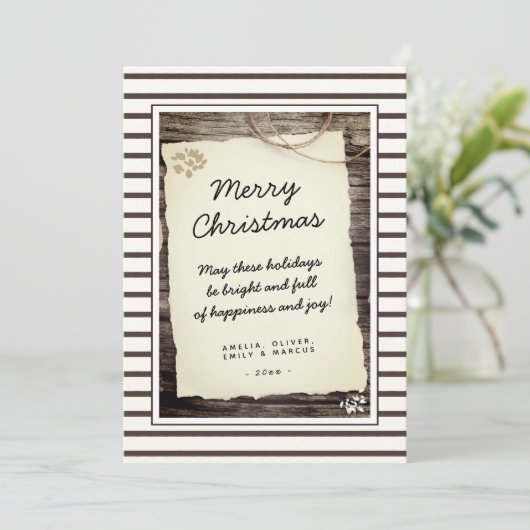 Rustige Wood oud Papierscript kerst Feestdagenkaart (Staand voorkant)