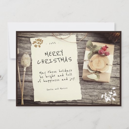 Rustige Wood oud Papierscript kerst Feestdagenkaart (Voorkant)