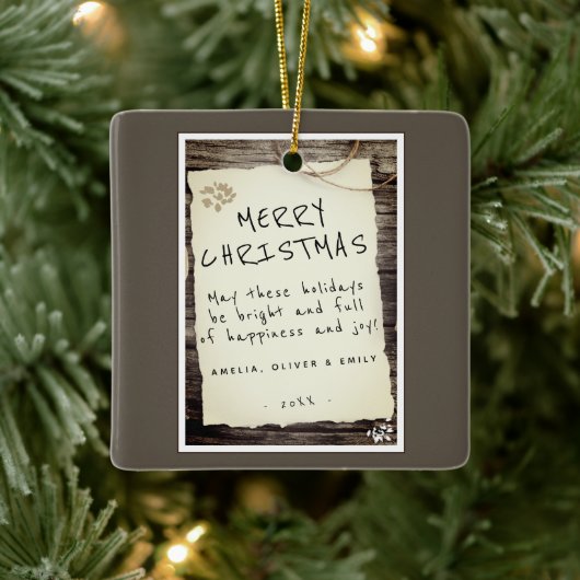 Rustige Wood oud Papierscript kerst Keramisch Ornament (Boom)