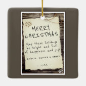 Rustige Wood oud Papierscript kerst Keramisch Ornament (Achterkant)