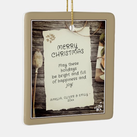 Rustige Wood oud Papierscript kerst Keramisch Ornament (Rechts)