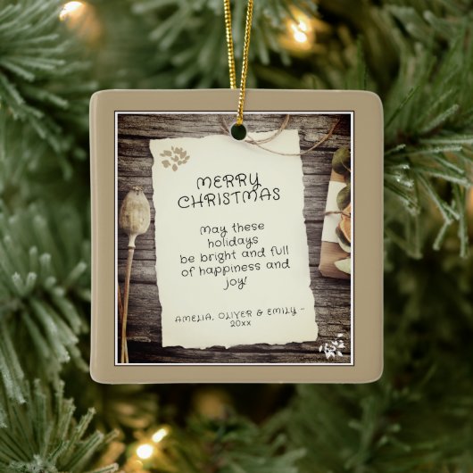 Rustige Wood oud Papierscript kerst Keramisch Ornament (Boom)