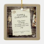 Rustige Wood oud Papierscript kerst Keramisch Ornament (Achterkant)