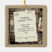 Rustige Wood oud Papierscript kerst Keramisch Ornament (Voorkant)