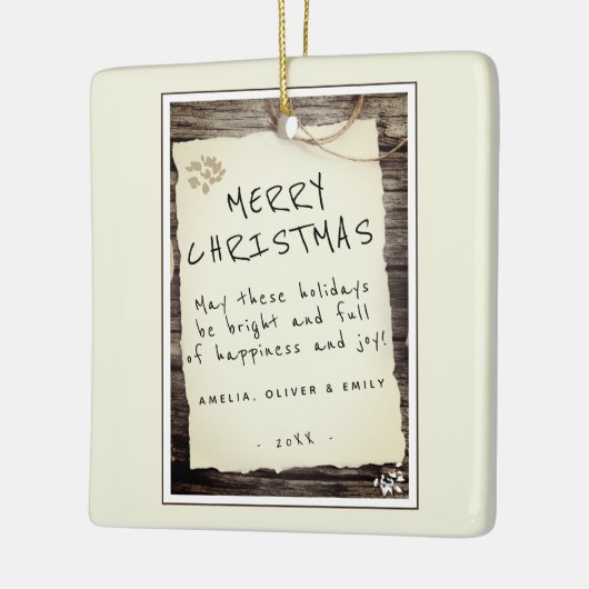 Rustige Wood oud Papierscript kerst Keramisch Ornament (Links)