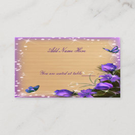 Rustige Wood Paars Floral Butterfly Wedding Table Plaatskaartje