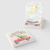 Rustige Wood Red  Pickup Truck kerst Stenen Onderzetter (Zijkant)