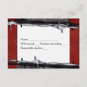 Rustige Wood Rood Leder Barbed Wire Cowboy rsvp