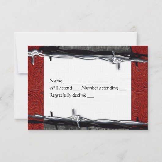 Rustige Wood Rood Leder Barbed Wire Cowboy rsvp (Voorkant)