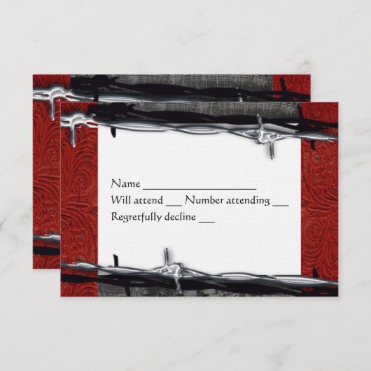 Rustige Wood Rood Leder Barbed Wire Cowboy rsvp (Voorkant / Achterkant)