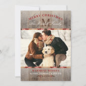 Rustige Wood Rood Tartan kerstmonogram Feestdagenkaart (Voorkant)