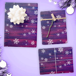 Rustige Wood Roze Paarse Snowflake Kerstmis Inpakpapier Vel