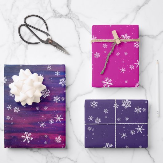 Rustige Wood Roze Paarse Snowflake Kerstmis Inpakpapier Vel (Voorkant)